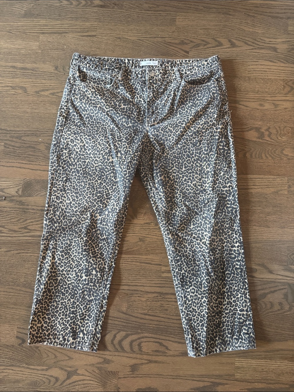 H&M Leopard Print Cropped Jeans in Taupe and Black